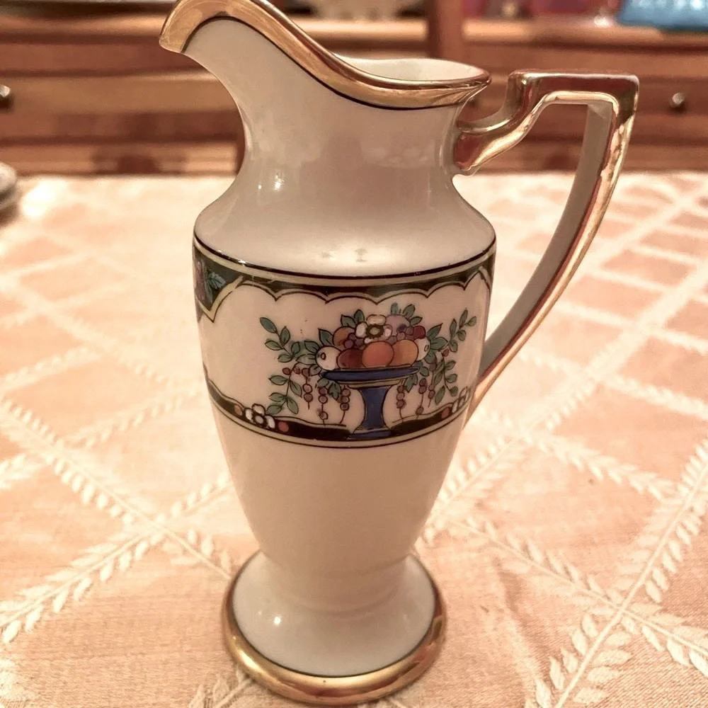 Noritake Creamer Pitcher Fruit & Floral Gold Trim Handpainted
